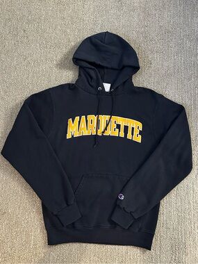 Champion Navy Hoodie with Yellow Marquette Logo